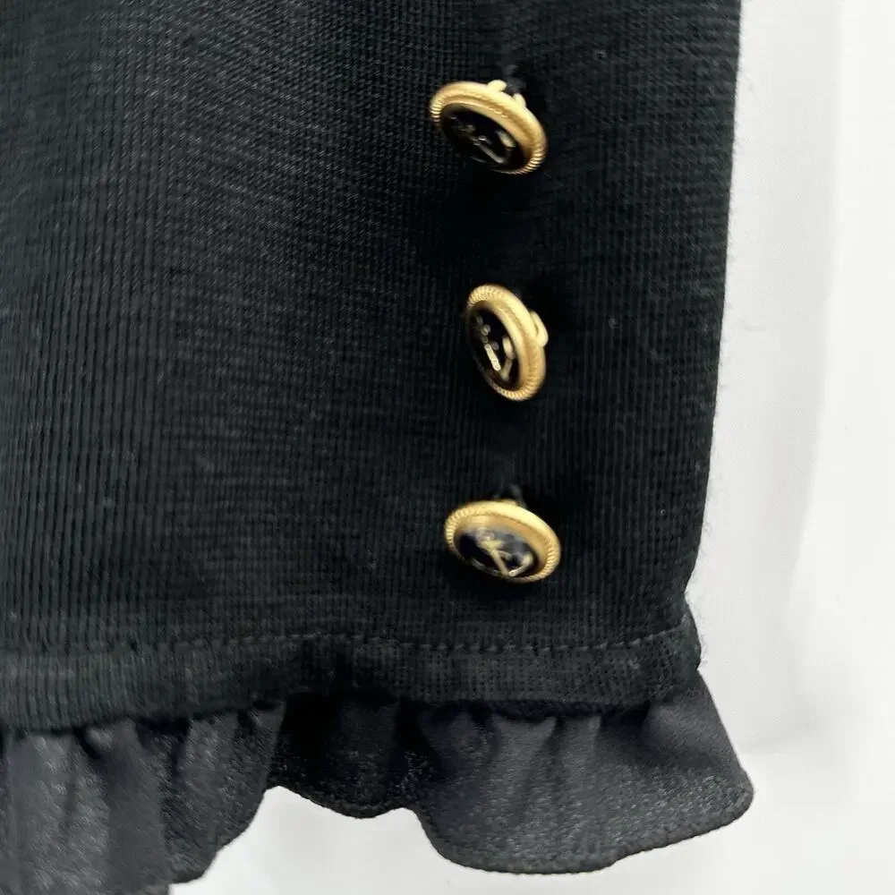 Ming Wang Cardigan Jacket Women Large Petite Black Ruffle Anchor Button Nautical